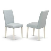 Baby Blue Linen Dining Chairs Set of 2 - Parson Chairs for Kitchen, Dining Room - Upholstered Wood Chairs - Linen White Finish