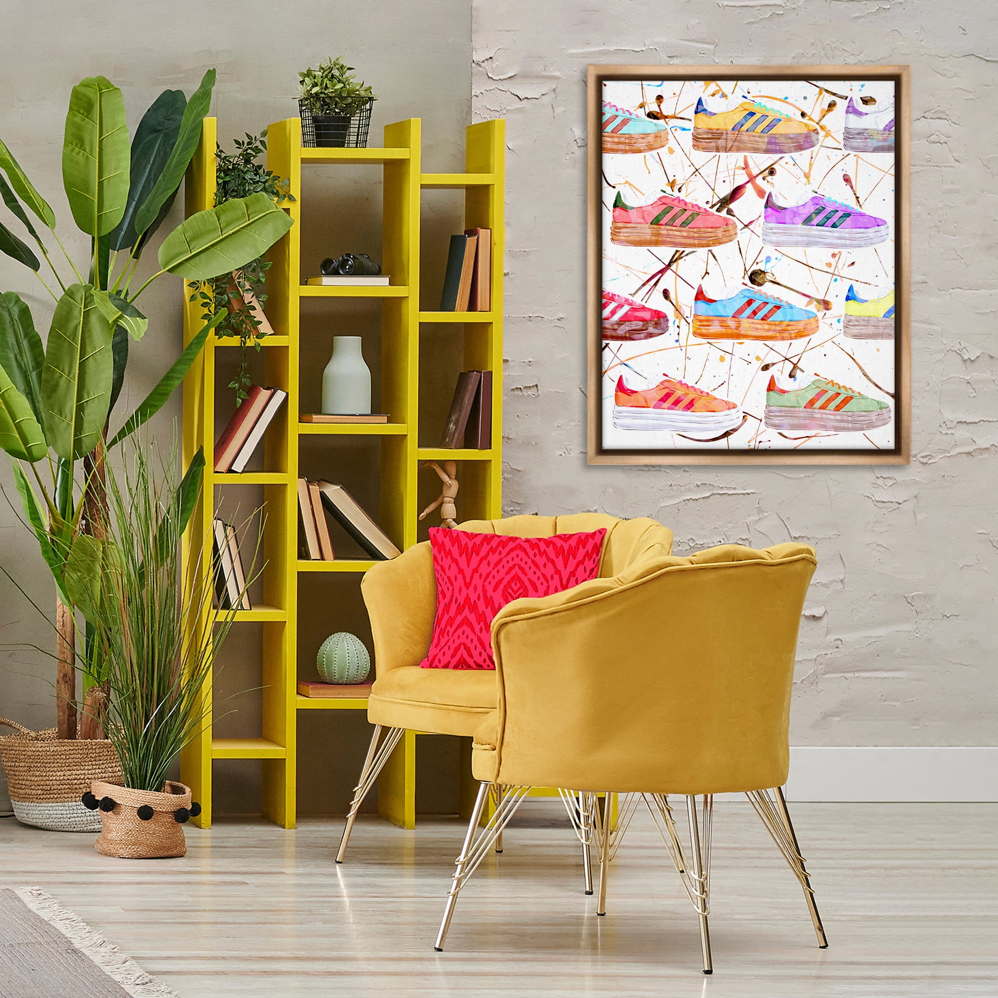 Stupell Industries Abstract Splatter Sneakers Beauty & Fashion Painting Brown Floater Framed Art Print Wall Art, 25 x 31