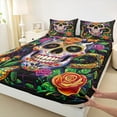 thumbnail image 3 of Homewish Floral Skull Full Size Sheets 4-Piece for Teens Boys Girls,Gothic Style Breathable Bed Sheets,Bohemian Theme Lightweight Sheet Sets,Breathable Home Decor, 3 of 7