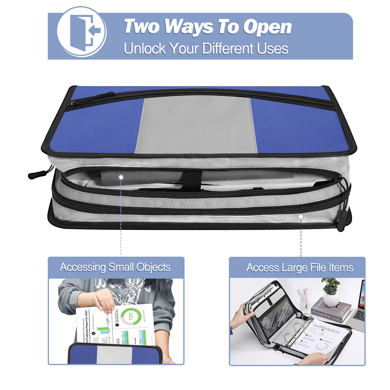 MoKo Zipper Binder, 3 inch 3 Ring Binder, 600 Sheet Capacity Multi-Pocket School Binder Organizer