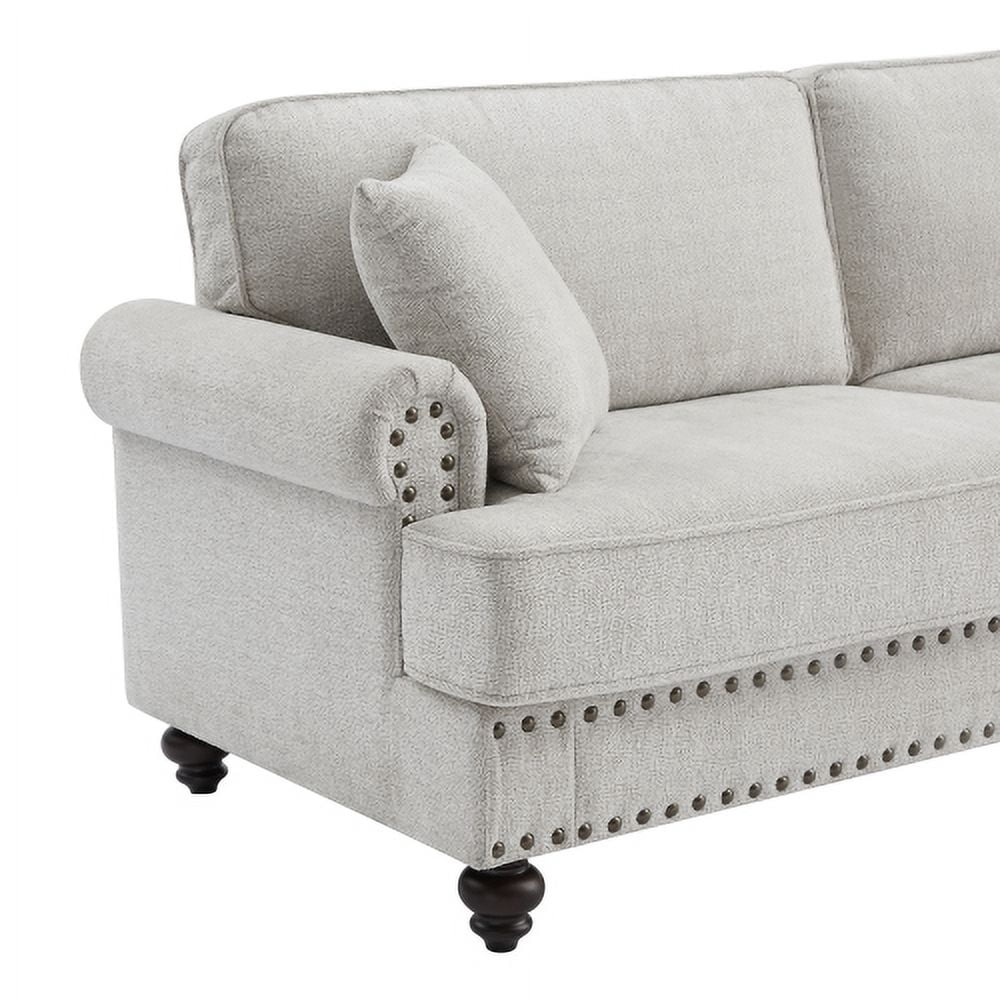 BSHTI 61 inch Chenille modern Upholstered Sofas Love Seater with Nails and Armrests (White)
