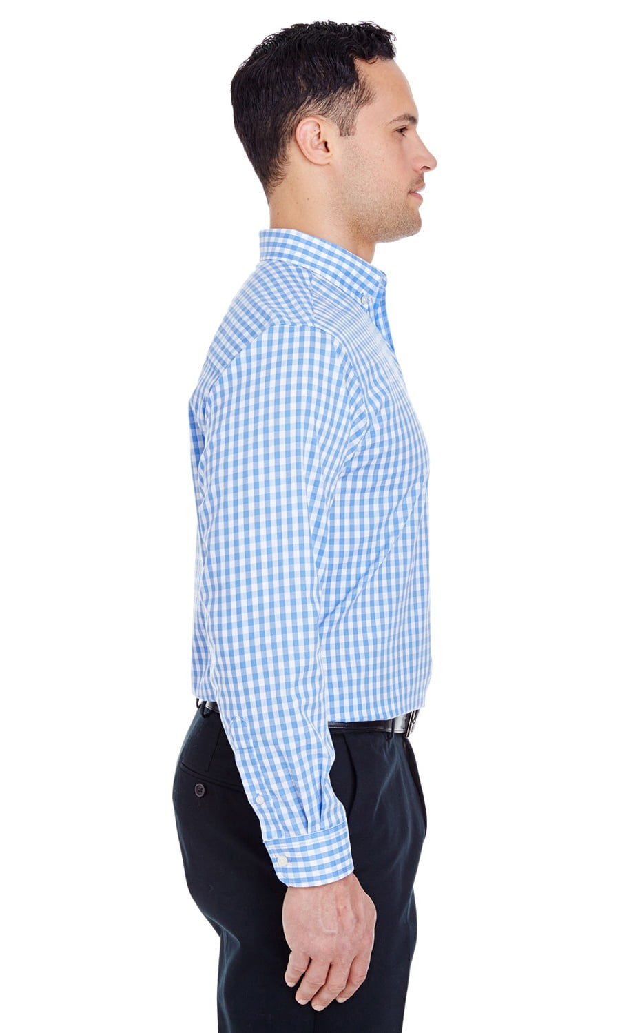 New UltraClub Men's Medium-Check Woven LongSleeve Button Down Gingham Shirt 8385