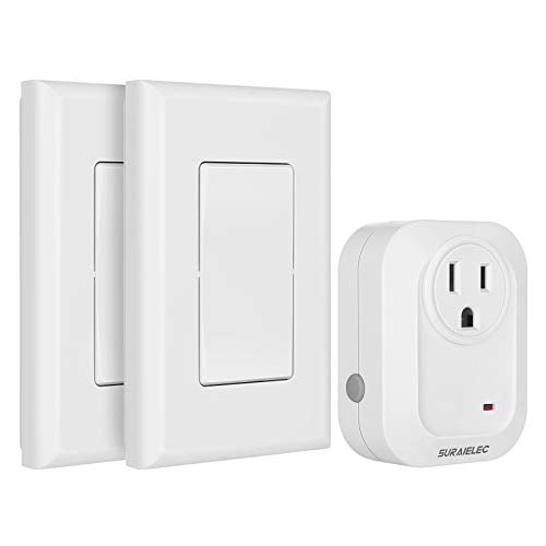 Wireless Wall Switch Remote Control Outlet, No Wiring, 100ft RF Range, Pre-Programmed, Expandable Wireless Light Switches for Plug in Pendant Light, Lamp (2 Wall Switches and 1 Receiver)$$