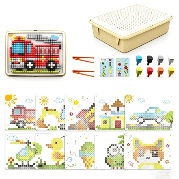 Clearance! Mosaic Peg Puzzle Toy Set - with Pattern Cards and Tweezers, Creative 3D Building Activity, Fine Motor Skill Development, Educational Toys for Toddlers