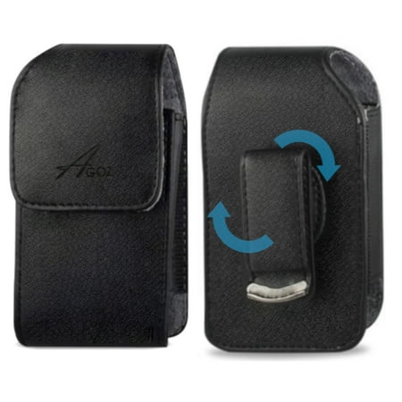Alcatel One Touch 0 Agoz Vertical Leather Flip Phone Case Pouch for Alcatel One Touch Retro, Fling, Speakeasy, GO FLIP, MyFlip, Alcatel ATT Cingular Flip 2, with Swivel Belt Clip and Magnetic Closure ()