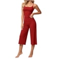 thumbnail image 2 of Maqroz Womens Two Piece Workout Sets Spaghetti Strap Camisole Crop Tops High Waisted Capri Pants Matching Yoga Outfits Activewear Gym Suits for Morning Running, 2 of 9
