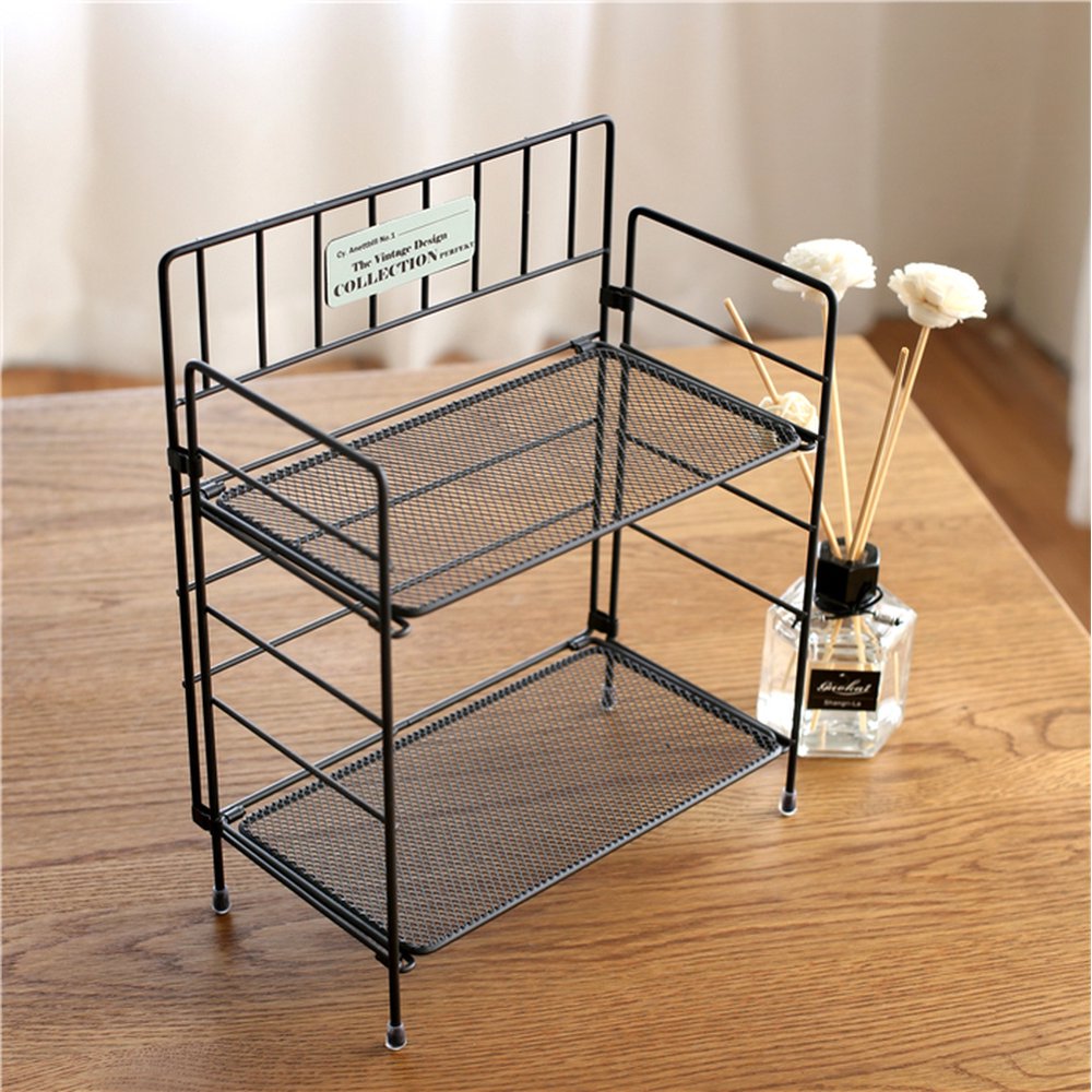 9.4''Lx5.1''Wx11.6''H 2 Tier Foldable Wire Wire Shelving Rack Stand