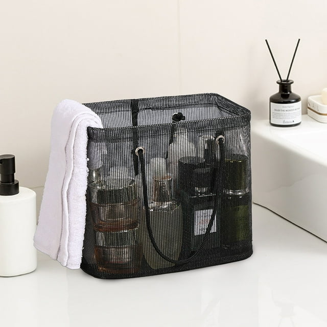 Sac de Lavage en Maille Organisateur de Rangement Portable Sac de Bain à Main Sac de Plage en Polyester en Maille Sac Fourre-Tout de Lavage Sac de Rangement pour Jouets de Plage