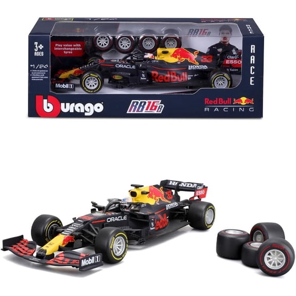 Red Bull Racing RB16B Max Verstappen (Interchangeable Tyres 2021) 1:24 scale diecast model grand prix car in Blue by Bburago