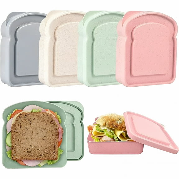 ACDANC 4Pcs Sandwich Containers,Sandwich Containers for Lunch Boxes Plastic Toast Shape Food Storage Sandwich Box with Lid,Bpa Free and Reusable,Microwave & Dishwasher Safe,For Family Or Adults