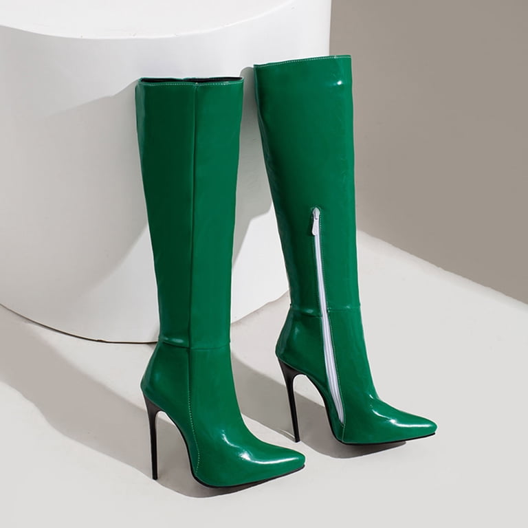 green dress boots women hopeusnice Women's Knee High Pointed Toe Stilettos High Heel Over The Knee Boots Faux Leather Elegant Party Boots 39 and conservation of historic footwear Homestead in Dark Green Heeled