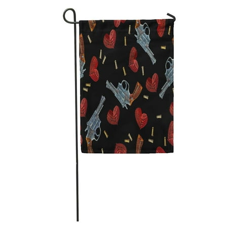 Mr16 Decorative Bullet SIDONKU Bullet Guns and Hearts Creative Wild West Gangster Vintage Revolvers Garden Flag Decorative Flag House Banner 12x18 inch ()
