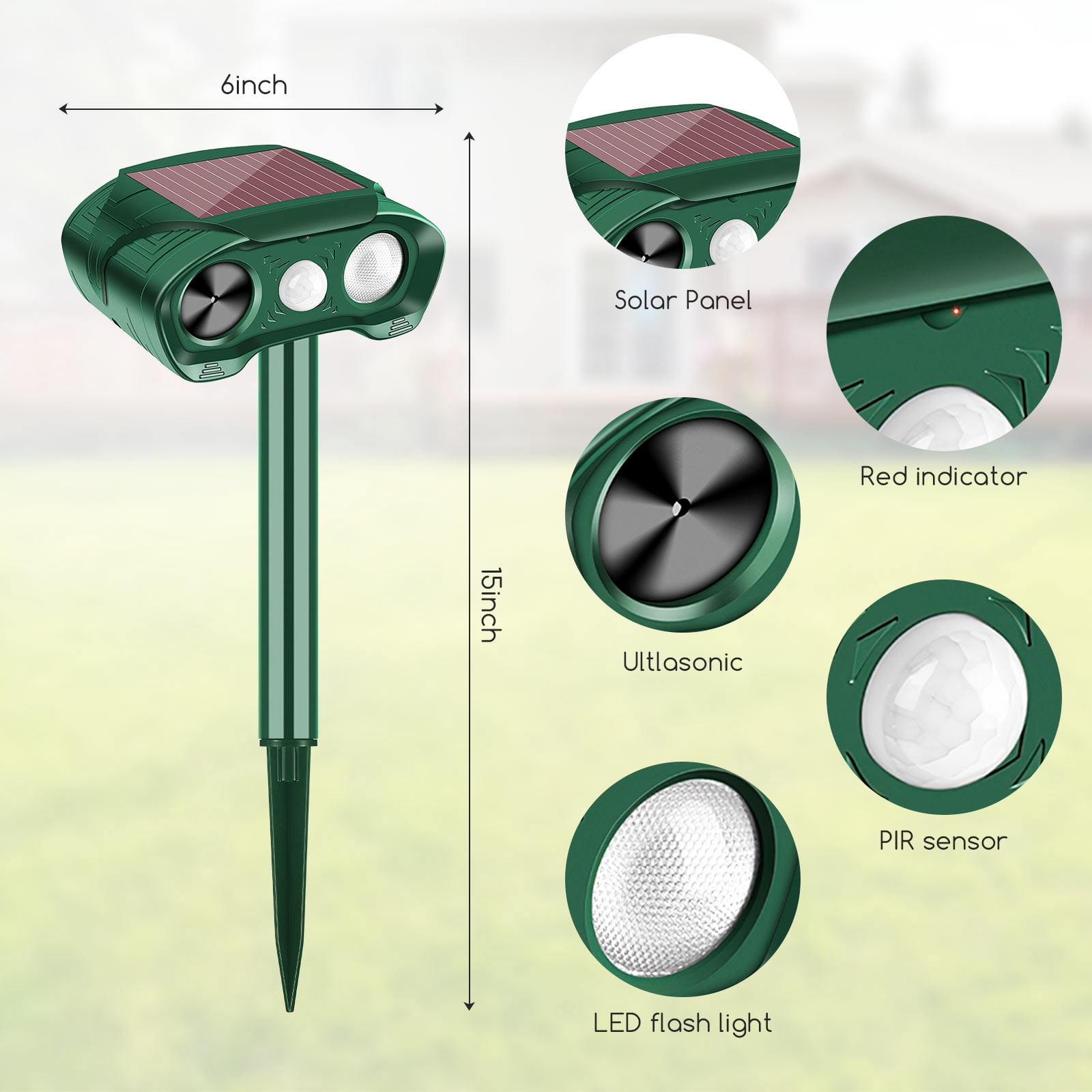 KingFurt Ultrasonic Solar Animal Repellent with Motion Sensor Flashing Light Waterproof Outdoor 4 Pack