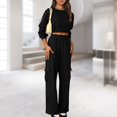 thumbnail image 4 of Women Solid Short Crop Sweatshirt & Pants Suit Simple Casual Loose Tracksuit Set, 4 of 6