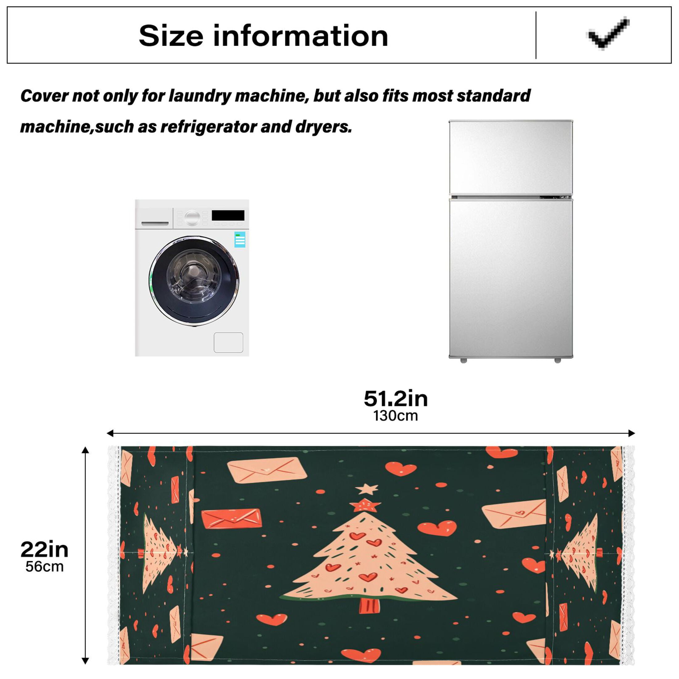 Christmas TreeWasher and Dryer Covers Dust-Proof and Oil Resistant Fridge Cover with 4 Storage Pockets Washing Machine Top Cover for Laundry Kitchen Home 51.2 x 22 In