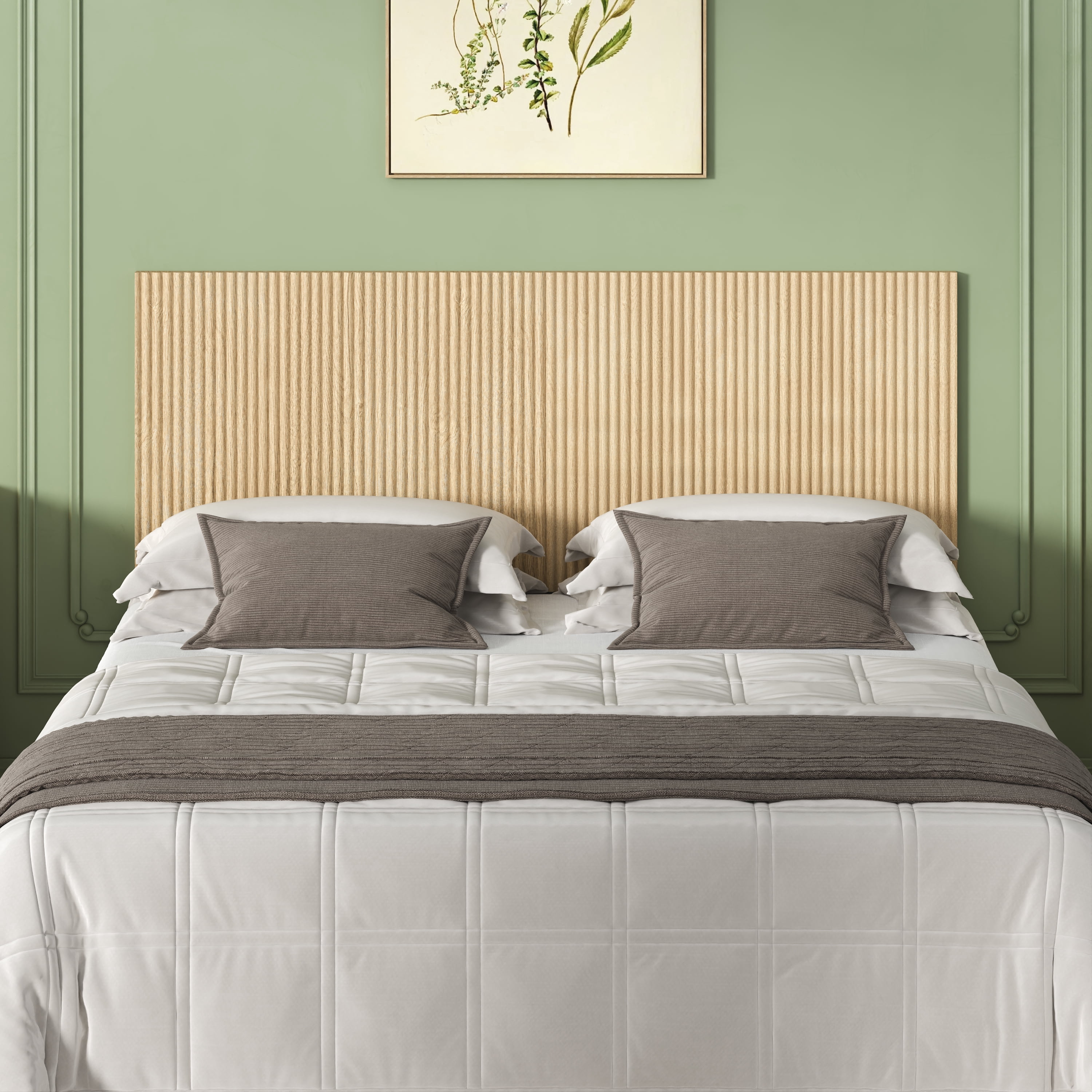 Modern Wavy Wooden Headboard 60.8 Inch for Queen Bed, Vertical Wood Grain Design with Easy Wall-Hanging Assembly, Bohemian Style, Easy Install, Oak