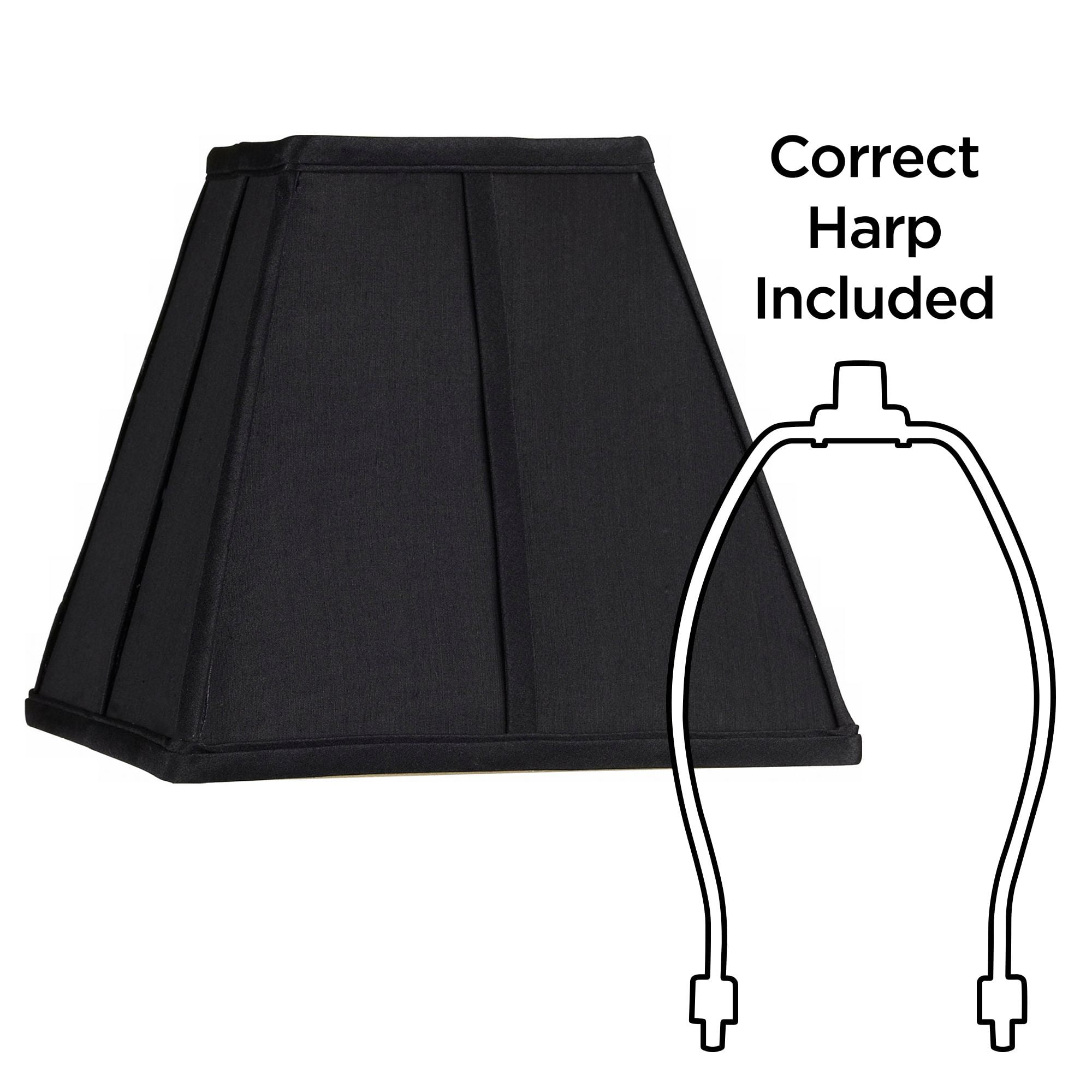 Springcrest Collection Set of 2 Square Lamp Shades Bavarian Black Small 5.25" Top x 10" Bottom x 9.5 Slant Spider Replacement Harp and Finial Fitting
