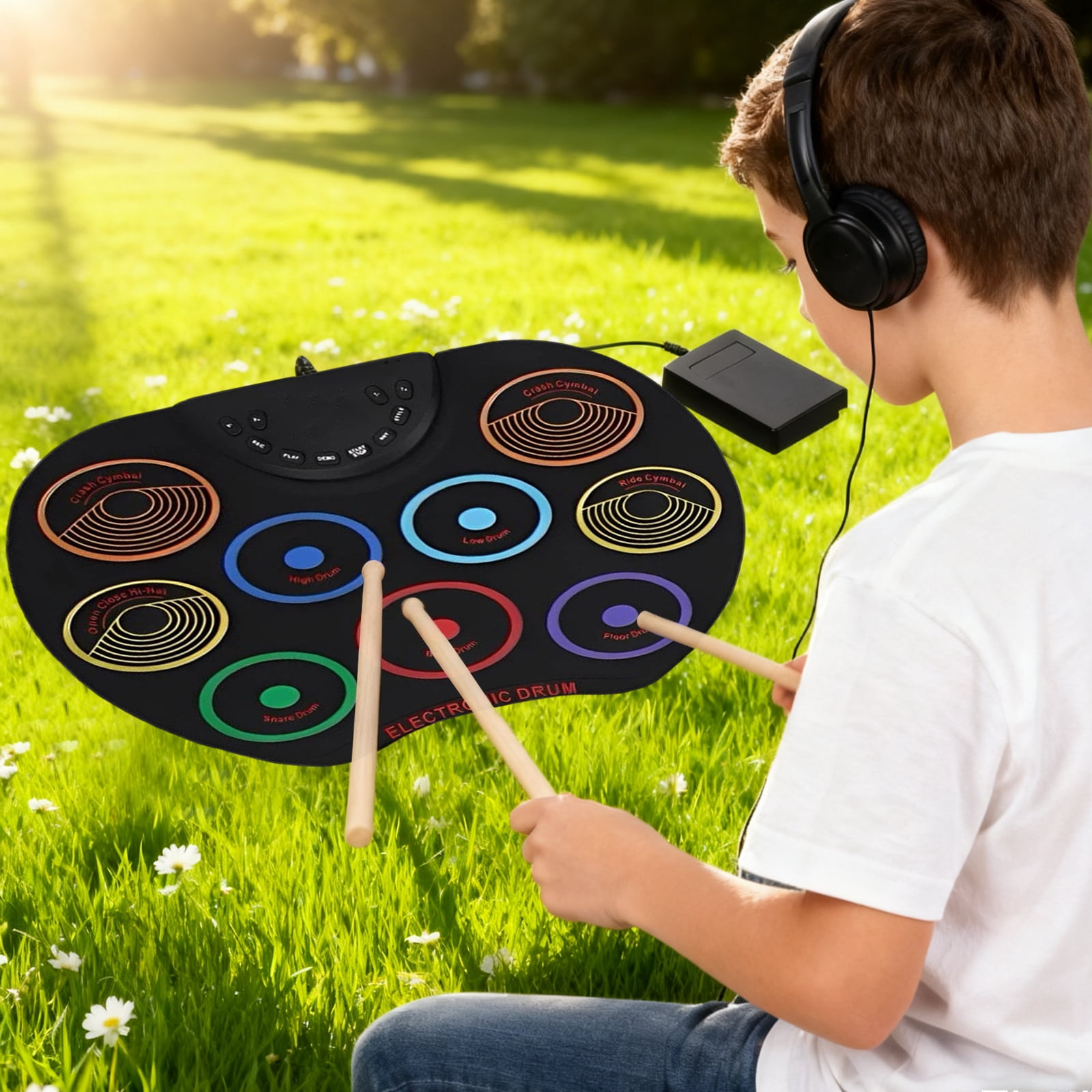 HUISZJ Electronic Drum Set, Flexible Roll-Up Drum Kit with USB Cable, Portable Colored Hand Rolled Drum Pad Percussion Instrument