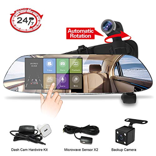 Mirror Dash Cam,Panoramic 1080P Front and Rear Car Dash Camera,360