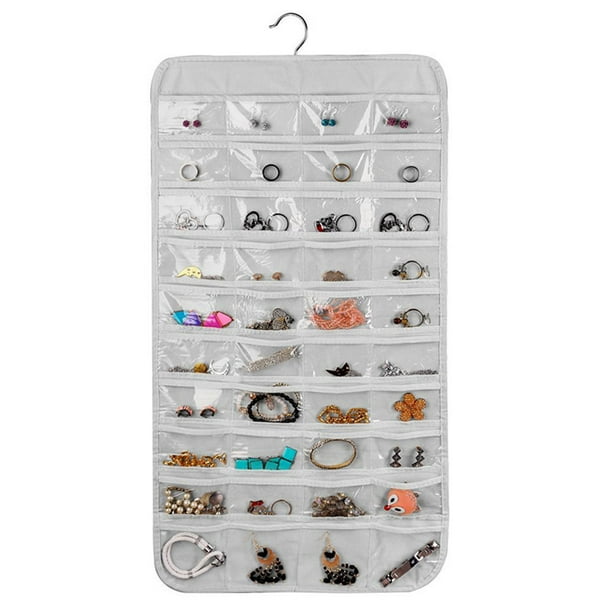 Hanging Jewelry Organizer 80 Pockets with Zipper for Earrings Necklace
