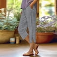 thumbnail image 2 of Womens Travel Pants Fashionable Casual Striped Cotton And Linen Shorts Loose Pants With Buttons And Pockets Soft Breathable For Leisure Vacation Beach 4Xl Pants For Women, 2 of 9