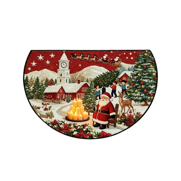 Decoraciones navideñas, adornos navideños, regalos navideños Alfombra navideña Puerta de entrada Felpudo semicircular Felpudo antideslizante absorbente para el hogar Felpudo a prueba de suciedad Felpu