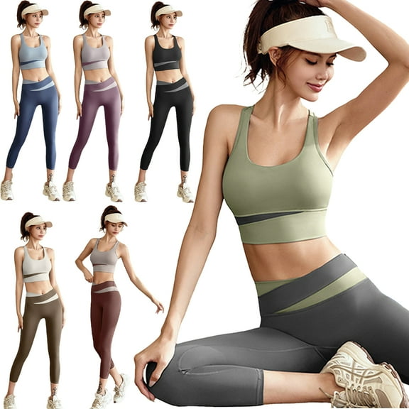 FLMEI 2Pcs Yoga Sets for Women Sports High-Waist Vest Suit - Shockproof Yoga Suits Sets Yoga Pants S-XXL