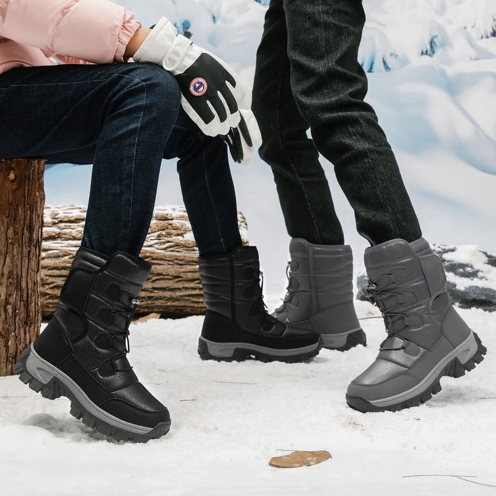 Stepedia Winter Boots Waterproof Warm Shoes Walking Hiking Booties Faux Fur Mid Calf Boots for Men, Black