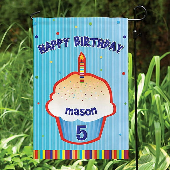 Personalized Happy Birthday Garden Flag , Blue