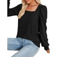 thumbnail image 5 of Caoirhny Women's Spring Loose Tops Solid Color Jacquard Long Sleeve Square-Neck Casual Elegant Blouse, 5 of 7