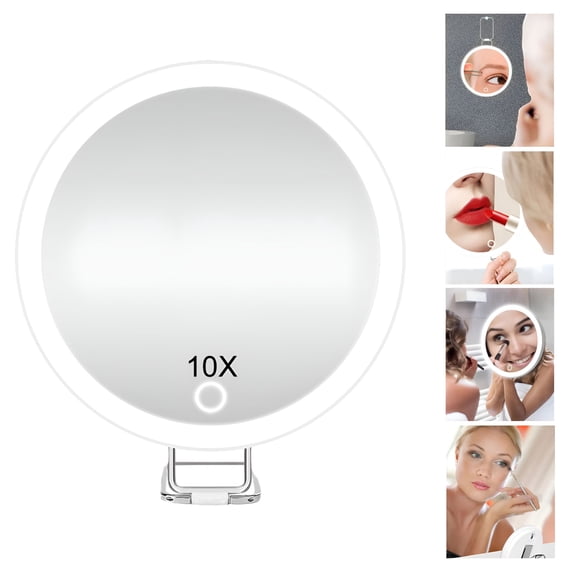 HIBIBUD 30X Lighted Magnifying Mirror with Lights - 5.9 Inch Makeup Mirrors with Light and Magnification for Bathroom, Adjustable Lighting, Light Up Magnified Mirror