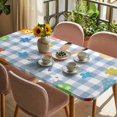 thumbnail image 3 of Spring Easter Table Cloths for 4 Foot Rectangle Tables, Blue Plaid Bunny Colorful Eggs Floral Patio Waterproof Elastic Fitted Tablecloths, Washable Rectangular Table Cover for Camping, 3 of 8