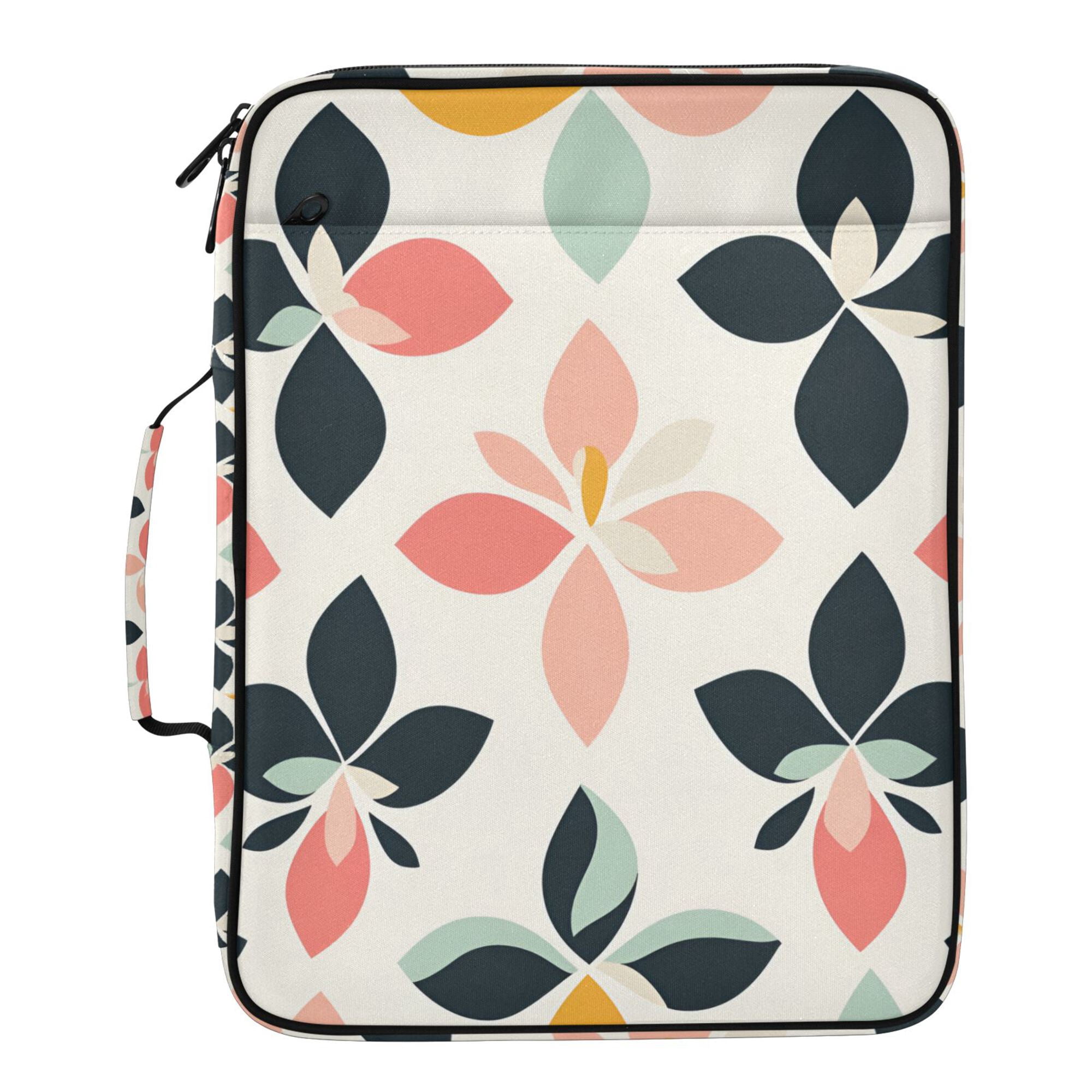 FORMRS Accordion File Folder A4 Size 7-Pocket Expanding Document Organizer Bag with 3 Ring Binder, Black Retro Flower