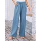 thumbnail image 3 of Pantalones Palazzo GRACE KARIN elásticos de cintura alta, color azul claro, L, mujer, 3 of 6