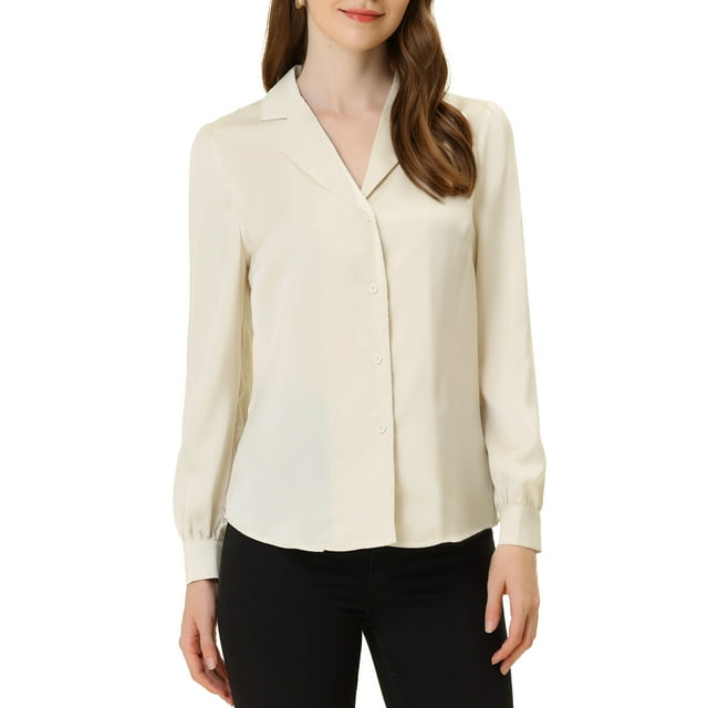CAMISA DE SATÉN DE MANGA LARGA CON CUELLO PLANO Y BOTONES PARA MUJER INSPIRAR CHIC XL ALBARICOQUE