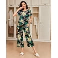 thumbnail image 3 of Ekouaer 2 Pack: Women's Set Short Sleeve Pj Top Capri Pants - Pajamas Sets Lounge & Sleepwear Set Black Flower/Green Leaf, 3 of 7