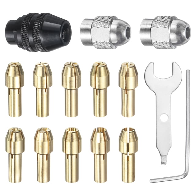 Uxcell 15 piezas Juego de mandriles de taladro 0.5-3.2mm Mini amoladora eléctrica de cambio rápido Reemplazo de herramienta de perforación para herramientas rotativas con 485 tuerca de metal de latón