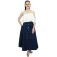thumbnail image 5 of Bimba Women's Denim A-line Elastic Waist Designer Skirt With Front Button-S, 5 of 6