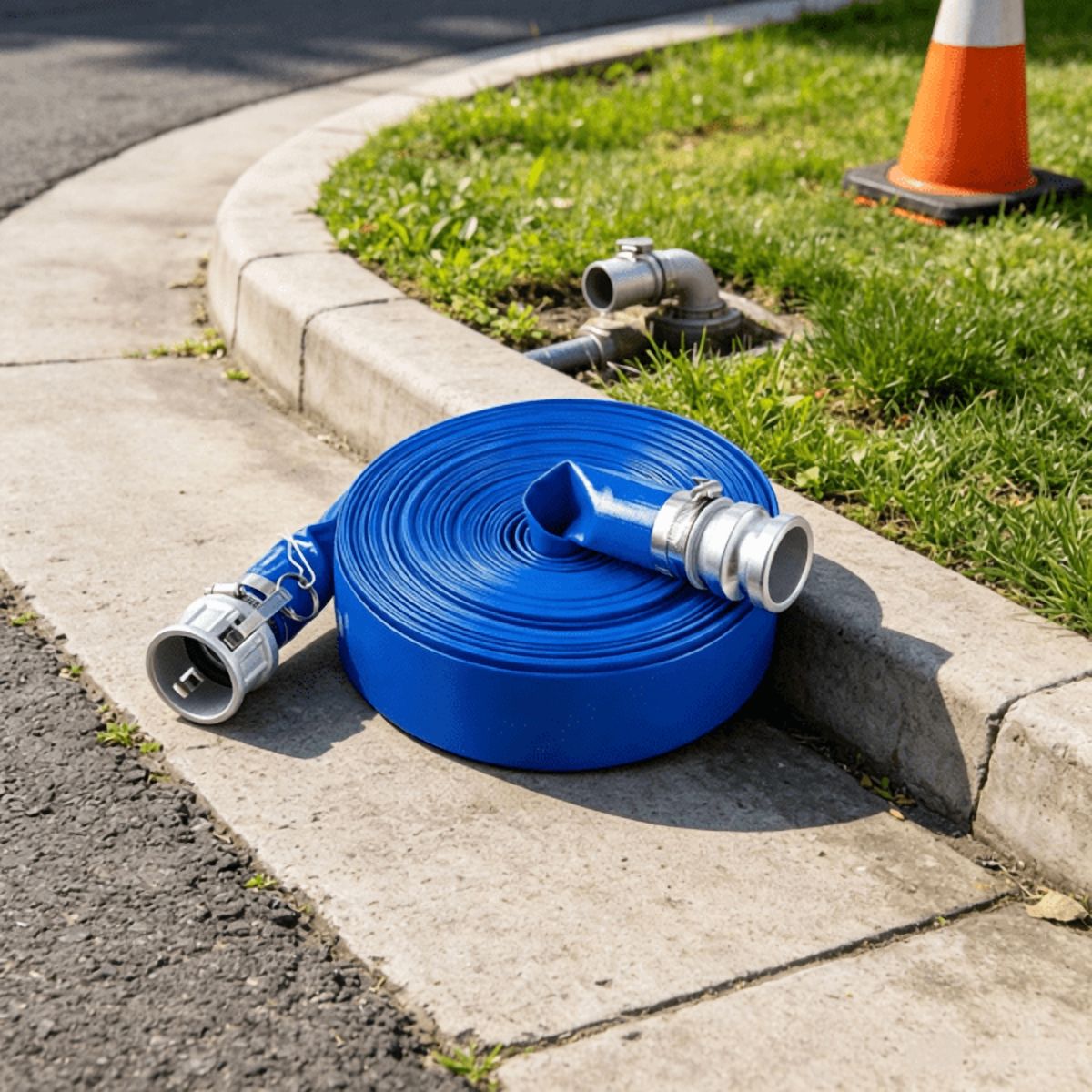 2" x 100ft Blue PVC Backwash Hose with Clamps, Camlock & Aluminum Fittings, Fits Various Pumps for Sewage Treatment & Water Transfer