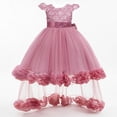 thumbnail image 7 of Girls Mini Gown Sequin Embroidery Flower Ruffle Sleeve Cinched A-Line Tutu Princess Dress Kids Elegant Fluffy Mesh Layered Dresses Pink 11-12 Years, 7 of 7