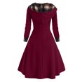 thumbnail image 3 of QLEICOM 1950's Dresses for Women Vintage, Gothic Plaid Panel Hooded Button Dress, Formal Stretch Slim High Waist Swing Dress, Audrey Hepburn Style Party Dresses Wine M, 3 of 4