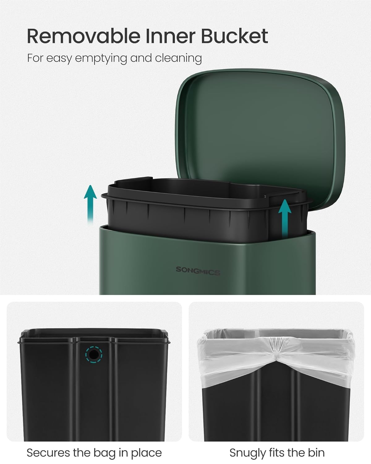 Trash Can with Lid, 8 Gallon Garbage Can, Stainless Steel Small Waste Bin with Step Pedal and Inner Bucket, Soft Close, Kitchen