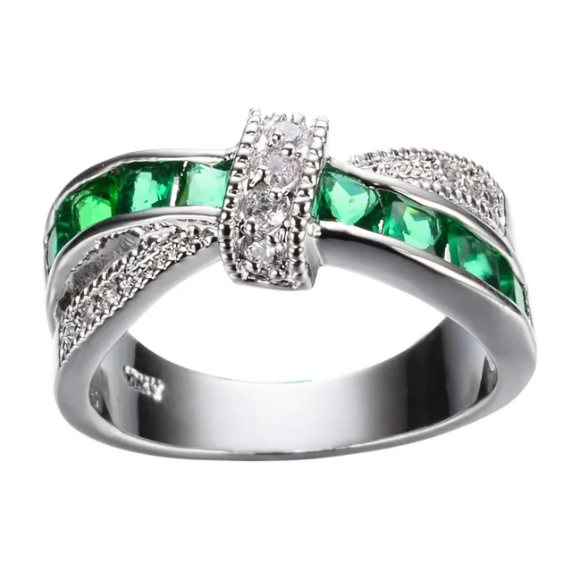 wholesale Anillo de plata de ley 925 Hermosa y bonita moda Anillo de bodas Fiesta Color oro blanco Mujeres Piedra Cristal Joyer铆a para mujer