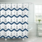 SUTTOM Pattern Chevron Anchors in Blue and White Nautic Shower Curtain 66x72 inch