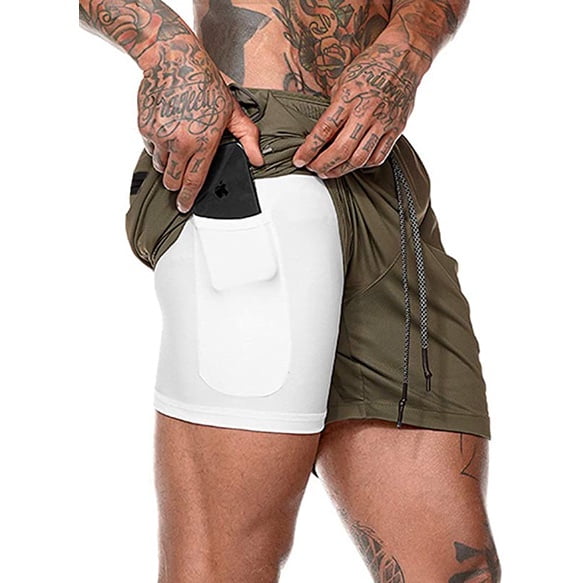 Lecoon Shorts Deportivos Hombre para Correr 2 en 1 Forro de Bolsillo Secado Rápido