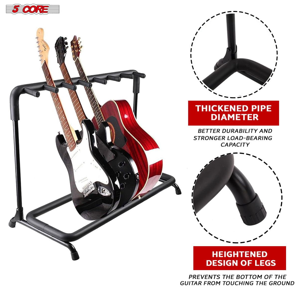 Guitar Rack 7 Slot Multi Guitar Stand Seven Display Floor Stand Safe Storage Foldable Portable for Electric Acoustic Flying V Guitars - GRack 7N1