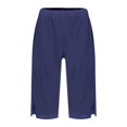 thumbnail image 4 of WTOBBY Women's Fashion Solid Color Loose-Fit Elastic Waist Cotton Linen Casual Bermuda Shorts with Side Pockets, Comfortable and Breathable for Summer Outfits,Navy XL, 4 of 5