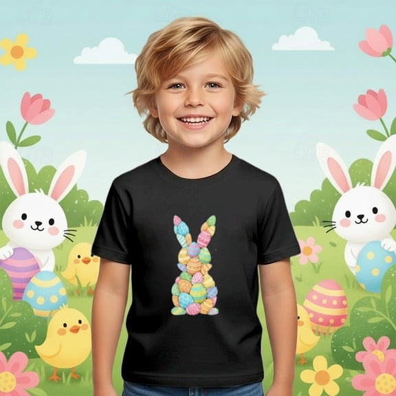 Zylarhe Girls Easter Shirt Easter Holiday Celebration Graphic Tee Soft Casual Short Sleeve T-Shirt For Boys Kids Top 8-9 Years Black