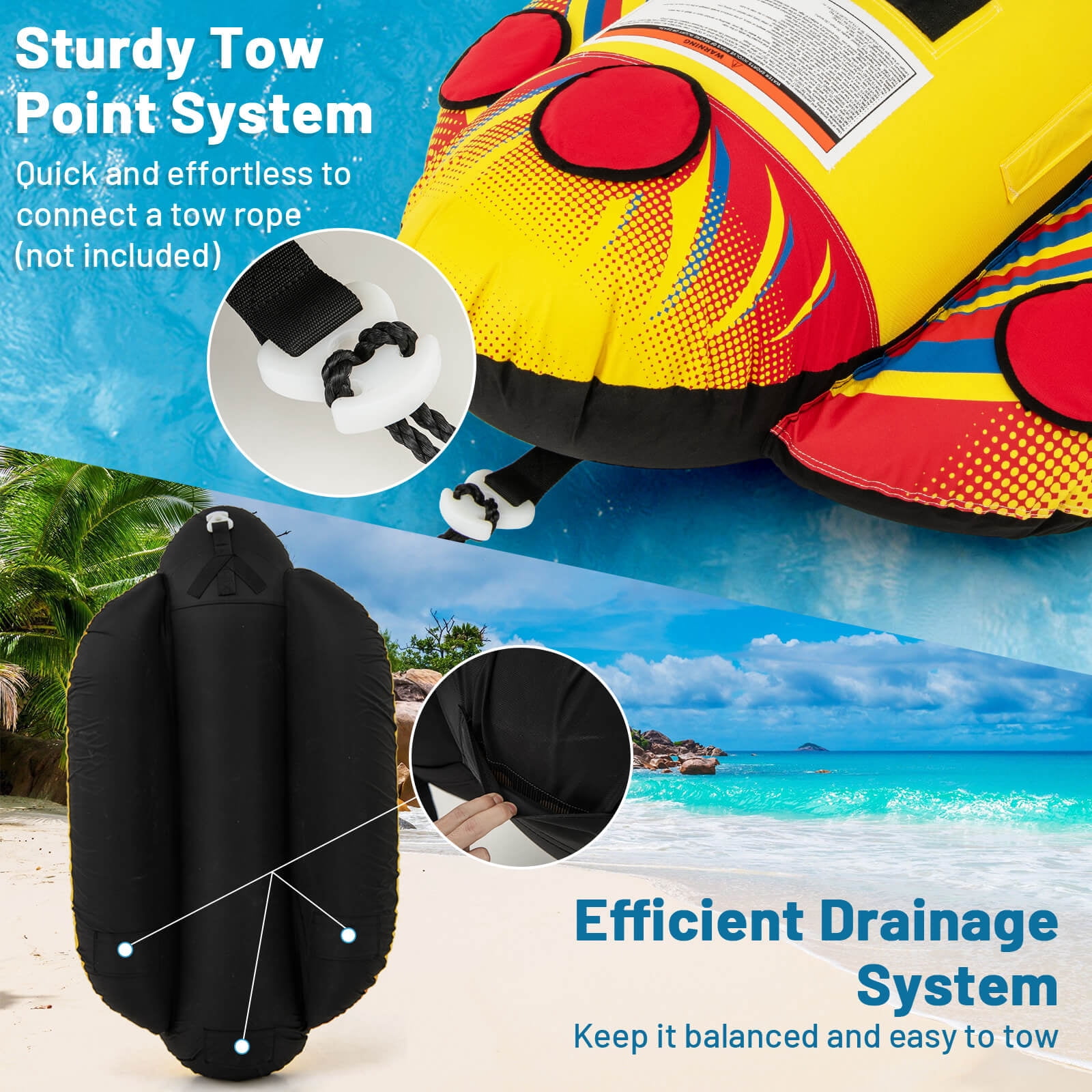 Costway 2 Person Inflatable Banana Boat with Boating & Water Sports 2 EVA-padded Seats