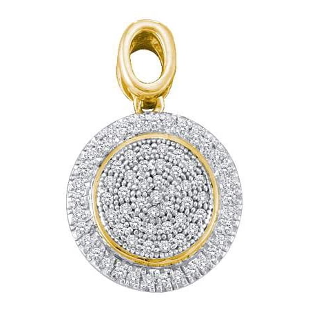 10K Yellow Gold Two Tone 0.25ctw Glamorous Micro Pave Diamond Round Pendant